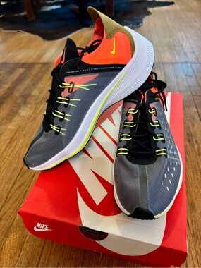 Nike Men’s EXP-X14 Athletic Shoes — Gray with Orange & Neon Yellow Accents